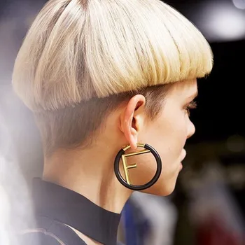 

Fashion Exaggerated 3 Colors Metal Letter F Hoop Earrings for Women Personality Asymmetry F Round Circle Hoop Earrings Jewelry