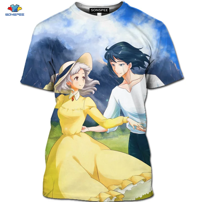 

SONSPEE 3D Spirited Away Japanese Anime T-Shirt Unisex Short Sleeve Howl's Moving Castle Casual Miyazaki Hayao Totoro T Shirt