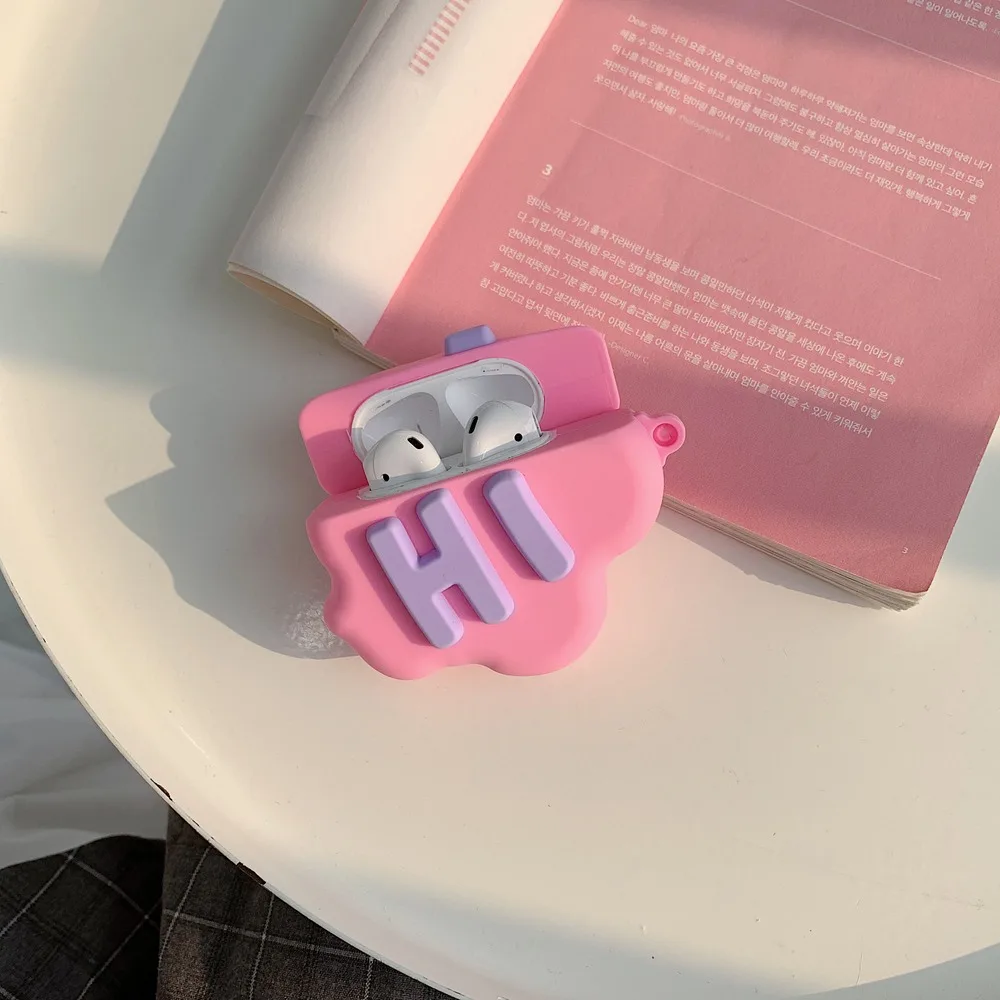 3D мультфильм английские буквы беспроводной чехол для наушников для AirPods 1/2 мягкий силиконовый Bluetooth гарнитура Защитная крышка с крючком