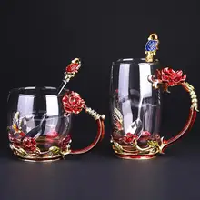 Новинка,, изысканная, с эмалью, Хрустальный цветок, чайная чашка, розовый, синий, демон, пара, чашка для питья, высокое качество