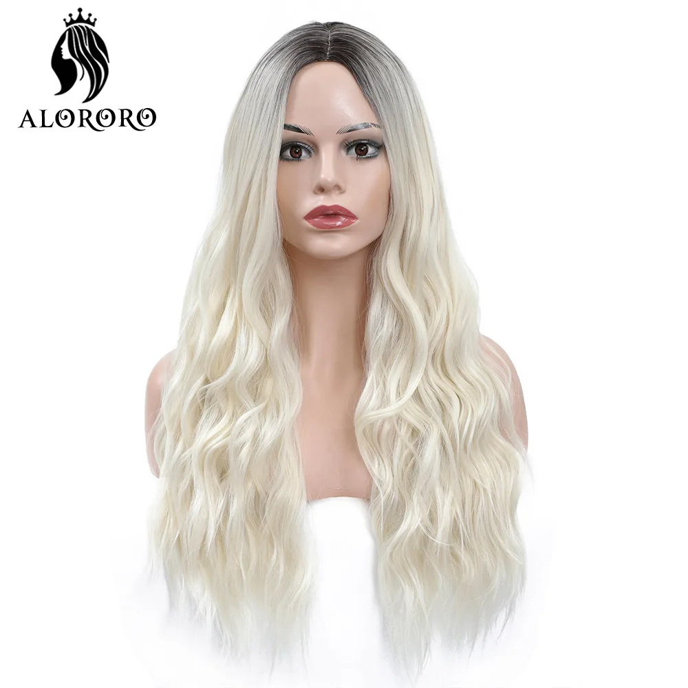 

Alororo Long Wavy Women Wig Synthetic Ombre Natural Platinum/Blonde/Black Heat Resistant Cosplay Wig Hair Wigs for Women