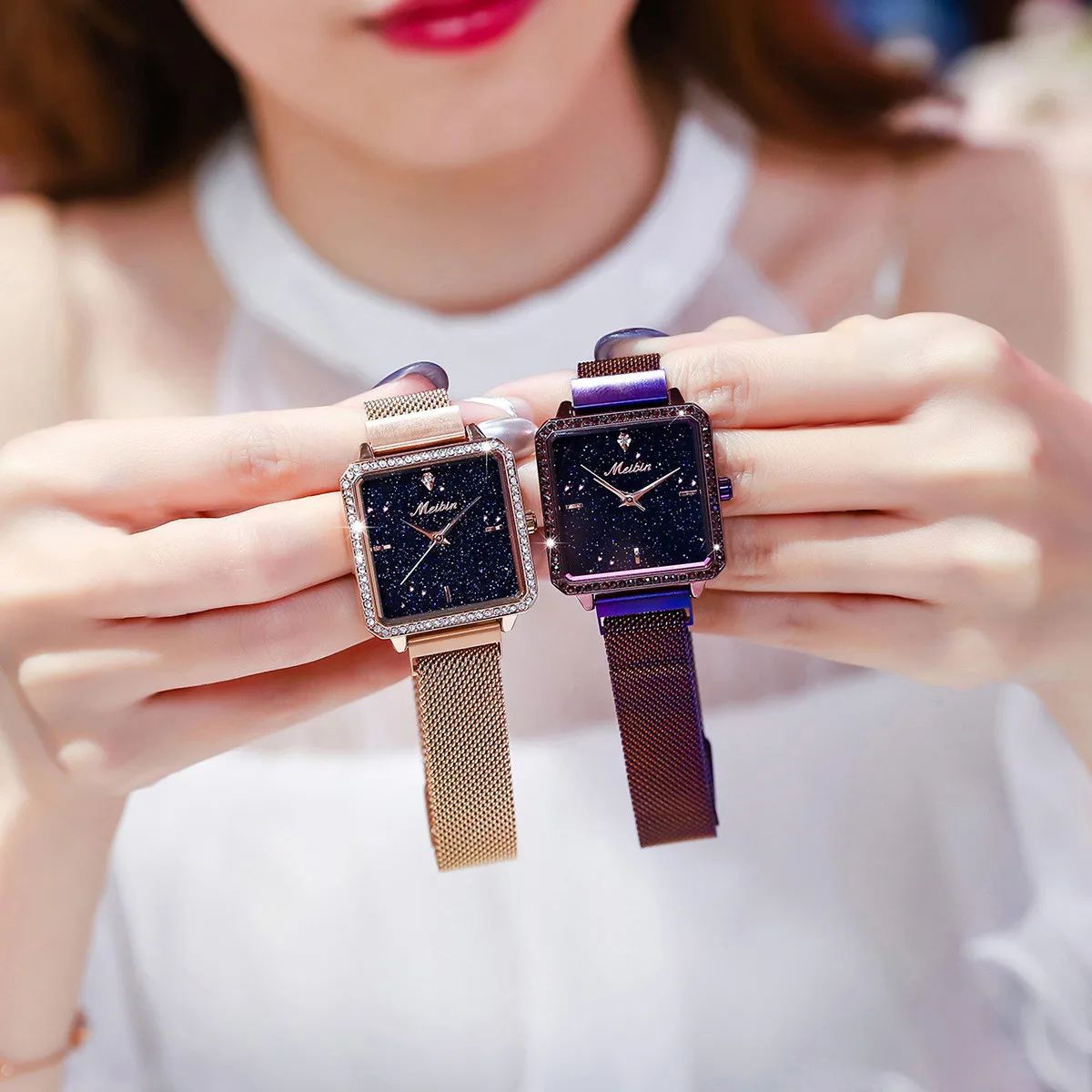 

Luxury Starry Sky Women Watches Square Diamond Magnetic Belt Female Watch Casual Dress Watch Women Reloj Mujer montre femme #F