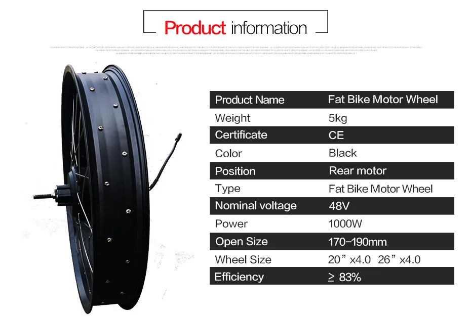 48V 1000W электрический велосипед fat tire задний мотор ступицы колеса 2" 26" 4,0 Размер бесщеточный задний мотор E-bike Мотор колеса