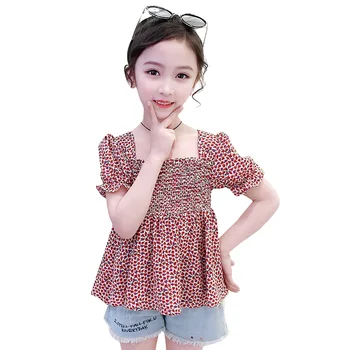 

Blouse For Girls Puff Sleeve Blouse Girls Square Collar Children's Blouse For Girls Floral Pattern Children's Clothes For Girls
