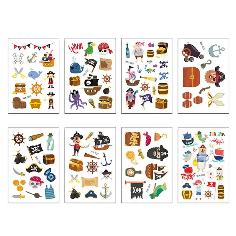 

16 Pcs Tattoo Sticker Disposable Cartoon Pirate Design Stylish Waterproof Body Art Bag Sticker Face Sticker for Party Girls