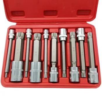 

New 10Pcs 4-Inch Extra Long XZN Triple Square Spline Bit Socket Set, S2 Steel Bits,Chrome Vanadium Sockets