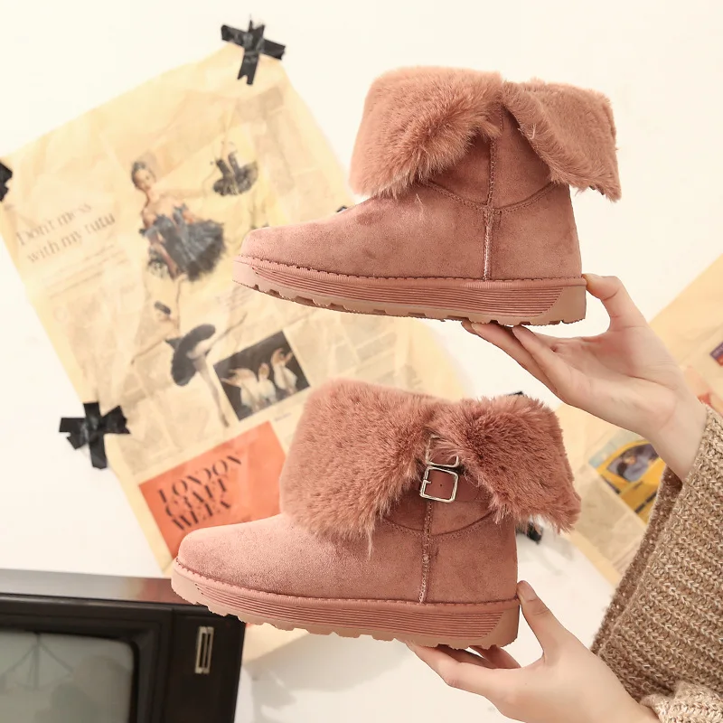 New Winter Women Plush Warm Snow Boots Sequins Rabbit Hair Ankle Boots Thicken Cotton Boots Shoes Zapatos De Mujer Botas