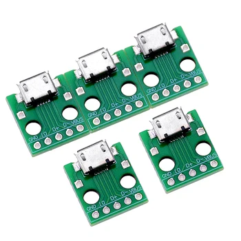 

10pcs MICRO USB To DIP Adapter 5pin Female Connector B Type PCB Converter Breadboard USB-01 Switch Board SMT Mother Seat