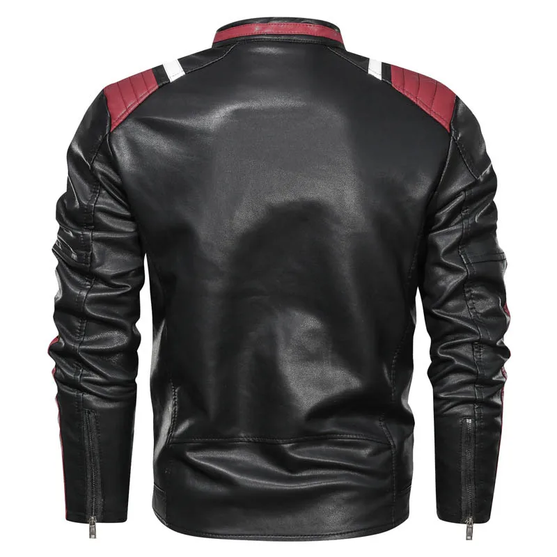 KIOVNO Men Moto Leather Jackets Fashion Baseball Faux Leather Jacket Coats For Male Stand Collar Size L-3XL (2)
