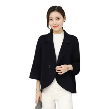 

Women Simple Woolen Temperament Slimming Cardigan Coat Solid Color Long Sleeve Button Lapel Suit Jacket Outwear