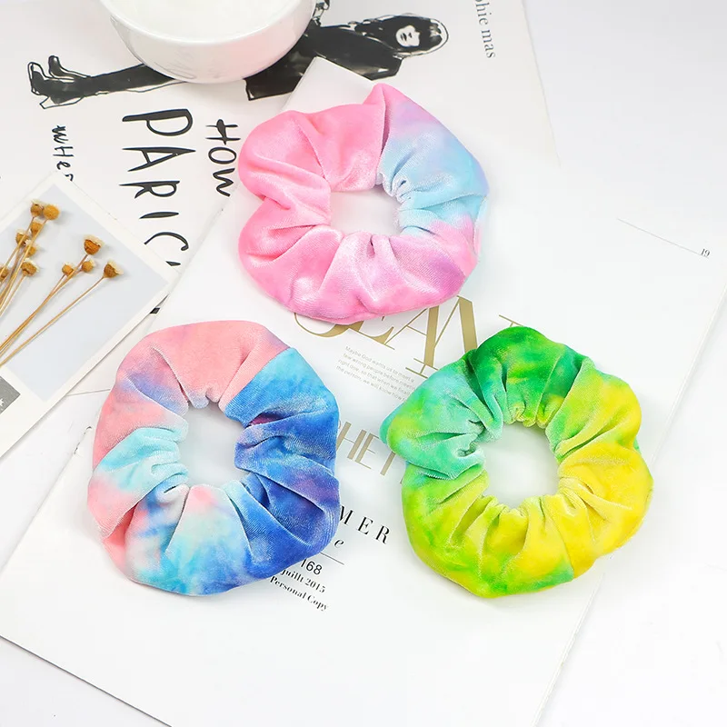 

Free shipping fashion velvet rainbow gradient women hair scrunchies girl's hairbands Ponytail Holder Hair accessories