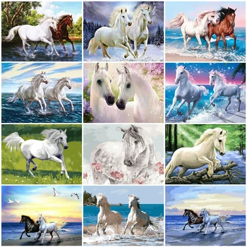 

HUACAN Oil Painting By Number Animals Horse DIY Hand Painted Wall Art Drawing Acrylic Picture By Numbers Gift Home Decor