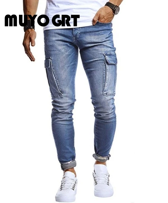 

MUYOGRT Autumn Winter Men Jeans Men Hip Hop Washed Casual Sports Jeans Pencil Pants Fashion Micro Elastic Zipper Denim Trousers