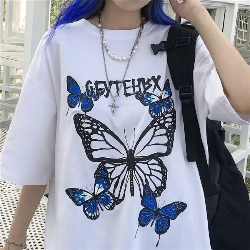 y2k tops aesthetic vintage femme t-shirts korean style oversized t shirt Woman cotton tshirts harajuku butterfly kpop ropa mujer