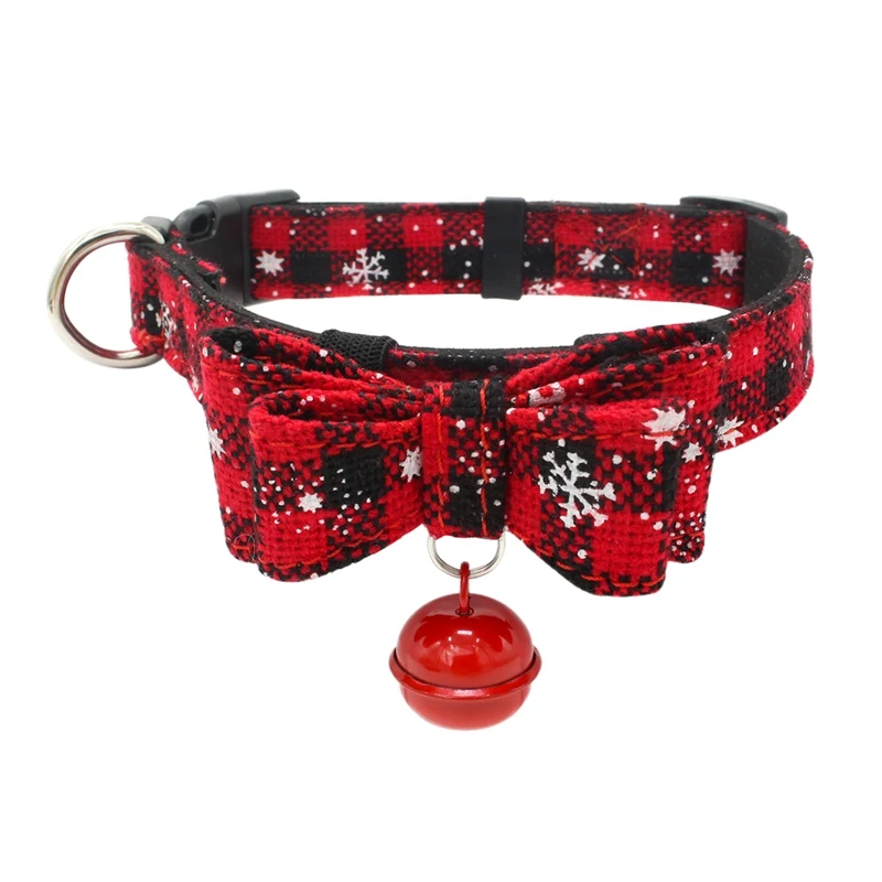 Red bow L Маленький ошейник для собаки среднего размера с ремнем, двойной бант и колокольчик, регулируемый Рождественский ошейник, ошейник для собак, товары для питомцев 1 - Цвет: Red bow L