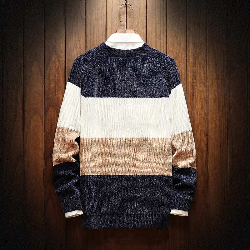 2019 autumn and winter new large size men's warm round neck sweater hombre striped sweater sweater men's casual loose brand knitted pullover 2019 autumn and winter new large size men's warm round neck sweater hombre striped sweater sweater men's casual loose brand knitted pullover