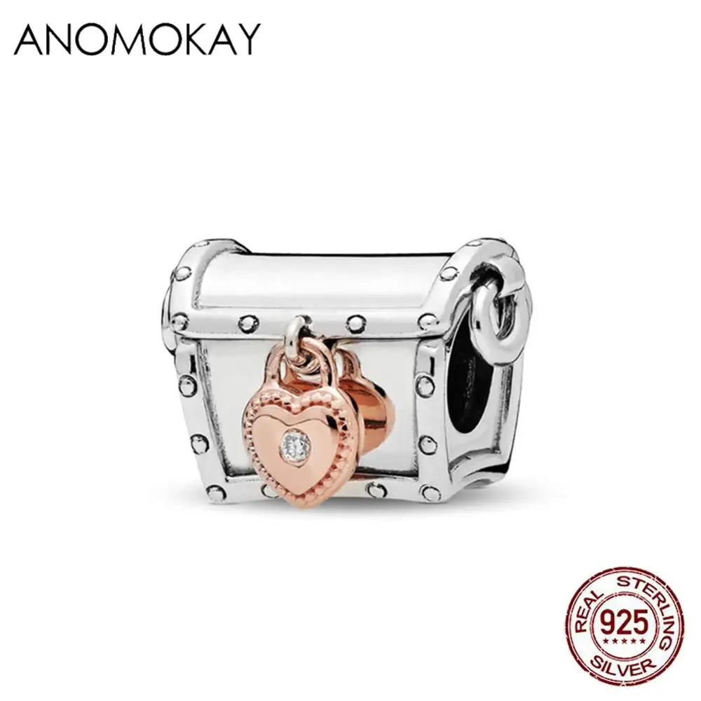 Anomookay, Стерлинговое Серебро S925, Коробка С Сокровищами, сердце, замок, серебряный шарм, ювелирное изделие, подходит для браслета Пандора, браслеты для рукоделия, изготовления ювелирных изделий