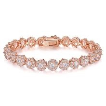 Розовое золото цвет цепи звено браслет для женщин Дамы Сияющий Aaa кубический циркон Кристалл ювелирные изделия подарок
