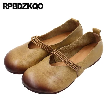 

china genuine leather high quality round toe slip on chinese ladies flats brand rubber sole designer shoes women luxury 2019