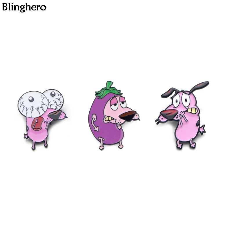 

Blinghero 1Pcs Cartoon COURAGE The Cowardly Dog Badges Funny Brooches Pins For Backpacks Hats Jewelry Gift BH0262
