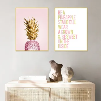

Nordic Simple Pink Pineapple English Alphabet Painting Wear A Crown Sweet Inside Poster Home Decor Wall Art Canvas Pictures