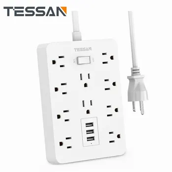 

Power Strip, TESSAN Mountable Extension Cord with 3 USB Charger, 10 Widely Spaced AC Outlets, 1875W/15A 4FT Cord, Built-in Secur