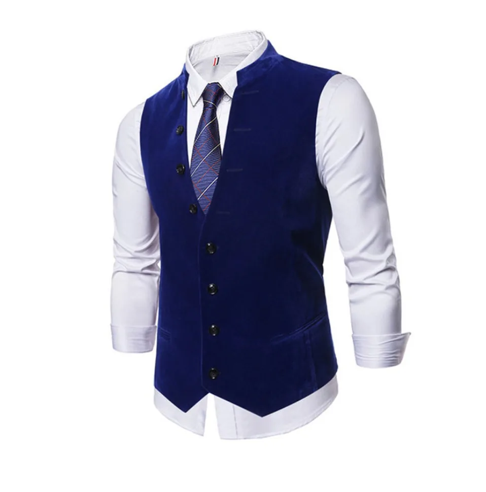 Autumn Winter Mens Vest Suit Casual Mens Sleeveless Suit Vest Solid Color Black Cotton Single Breasted Men's Waistcoat Gilet
