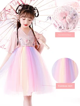 

2020 Girls Hanfu Summer Chinese Style Costume Children 's Dress Kids Dress Shaking Sound Short Sleeve Dress party cosply clothes