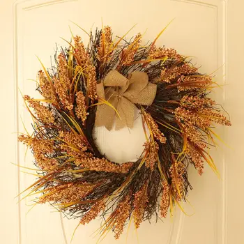 

Thanksgiving Day Realistic Artificial Rattan Wheat Garland Unfading Wreath Home Wall Hanging Decor