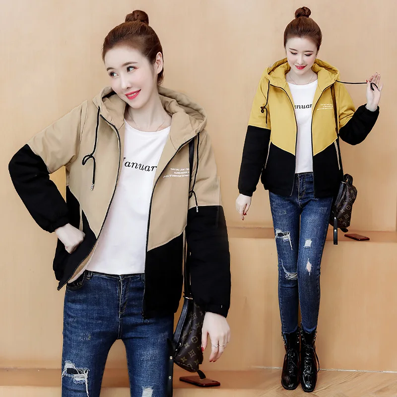 

2019 Winter New Style Korean-style Versatile Elegant Hooded plus Velvet Cotton-padded Clothes Women's CHIC Long Sleeve Short Cot