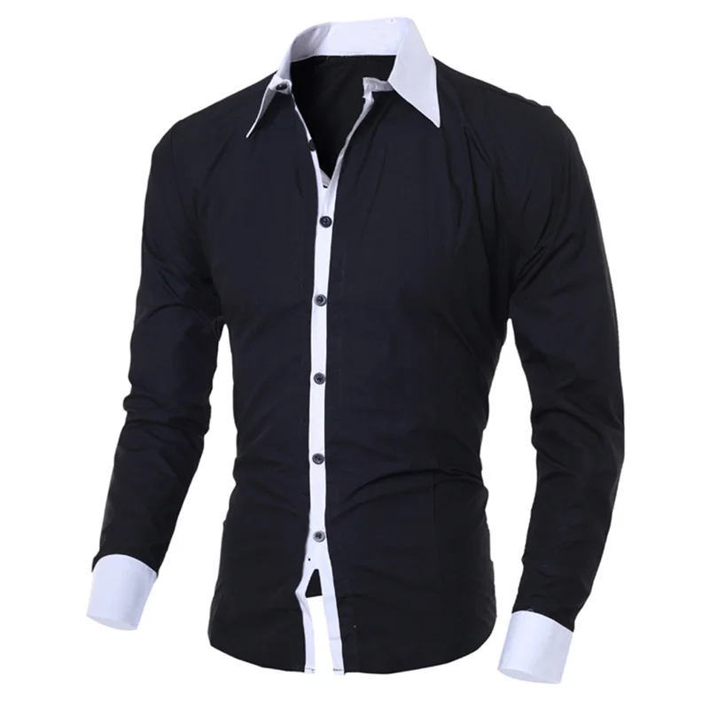 JAYCOSIN мужские повседневные рубашки Осенние новые модные однотонные мужские хлопковые приталенные повседневные деловые рубашки на пуговицах с длинным рукавом - Цвет: Black