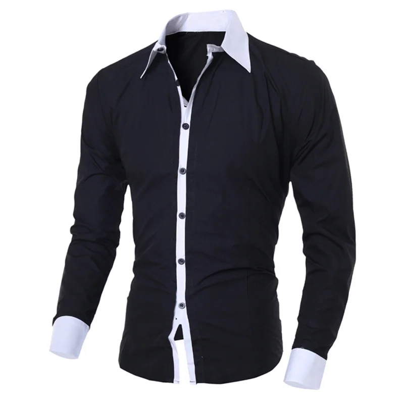 Black JAYCOSIN мужские повседневные рубашки Осенние новые модные однотонные мужские хлопковые приталенные повседневные деловые рубашки на пуговицах с длинным рукавом - Цвет: Black