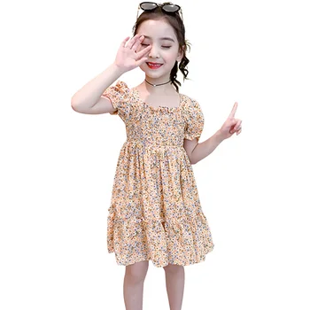 

Girl Dress Square Collar Dresses For Girl Floral Pattern Children Dress Teenage Costume For Girls 6 8 10 12 14