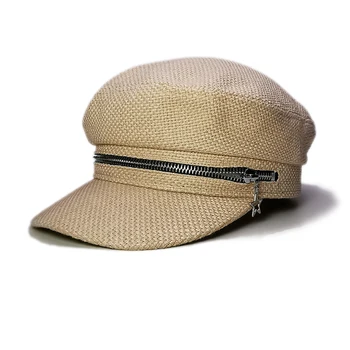 

Women Lady Star Zipper Army Military Sailor Navy Cap Female Spring Summer Autumn Knitted Cotton Outdoor Sun Flat-top Visor Hat