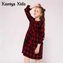 Kseniya Kids New Arrival Girls Long Sleeve Dress Ruffle Plaid Petal Sleeve For 2 to 9 Years