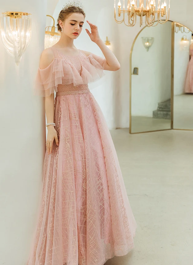 SSYFashion Новое милое розовое платье на выпускной банкет элегантное в пол с блестками Бисероплетение длинное строгое вечернее платье Vestidos De Noche