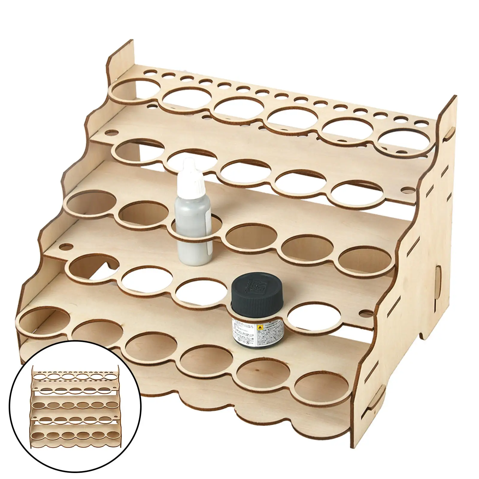 Basics Craft Paint Brush Organizer Rack Holds Bottles Brushes Wood Finish