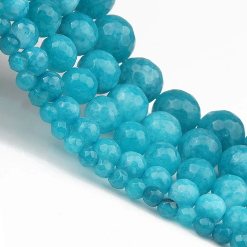

Natural Stone Faceted Blue Chalcedony Jades Round Loose Spacer Bead For Jewelry Making DIY Bracelets Accessories 4 6 8 10 12mm
