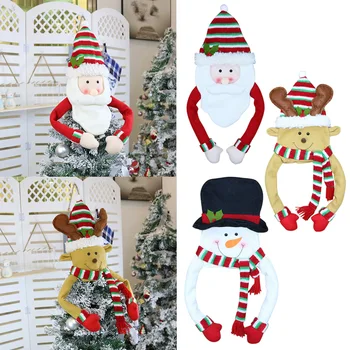 

Besegad Cute Christmas Tree Toppers Snowman Santa Reindeer Hugger Xmas Tree Top Ornament Home Decorations Party Supplies Toy