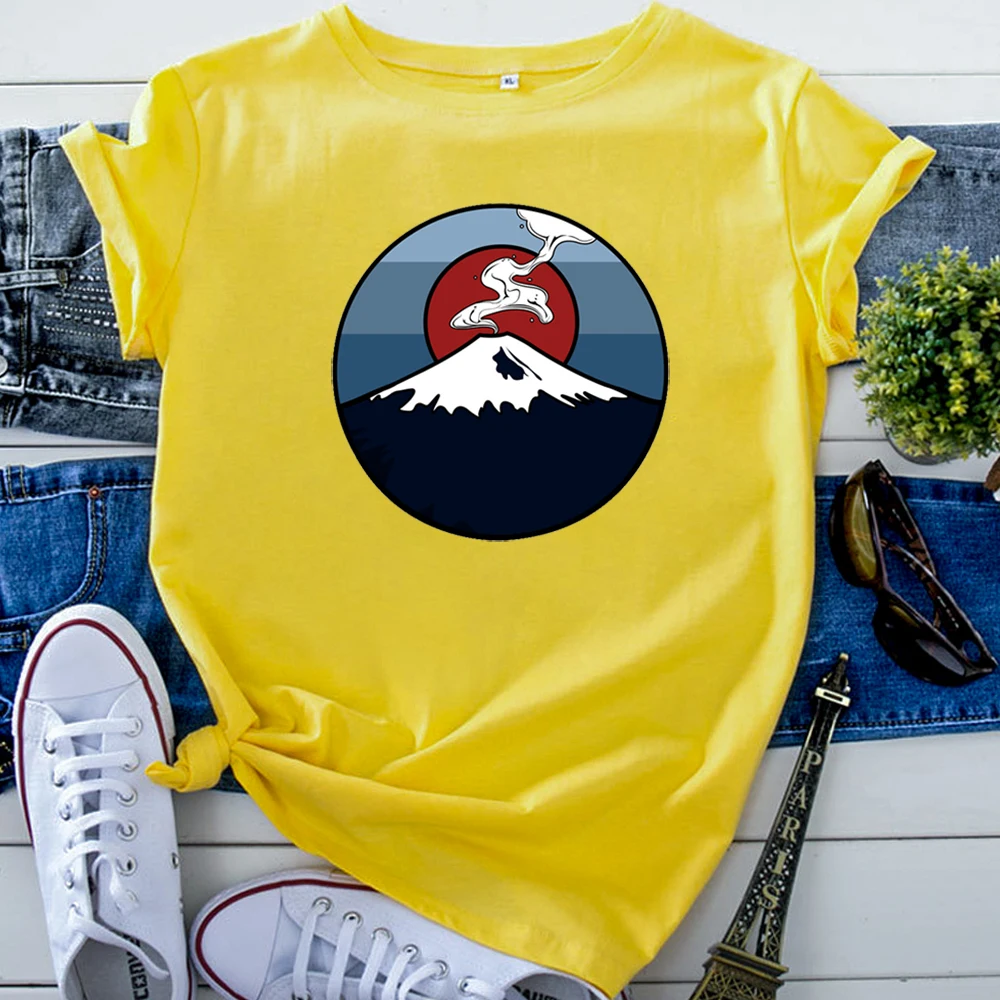 Funny Tshirt In The Sunset Mount Fuji Japanese Printing T-Shirt For Woman Punk Harajuku Women T Shirt Vintage Oversized Clothing