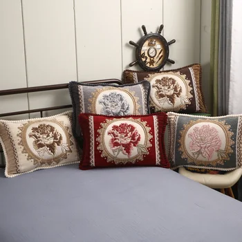 

45*65cm Lumbar Pillow Case 2020 European Jacquard Floral Luxurious Back Waist Thicken Cushion Cover Cojines Home Sofa Decorative