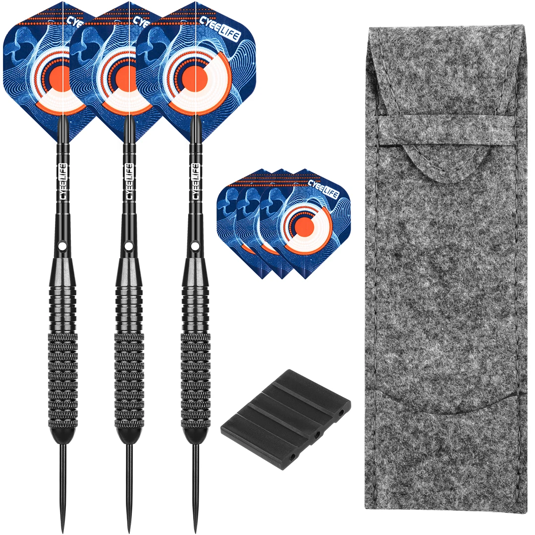 CyeeLife 26g Steel tips Darts with case,Fat Strong Alu Shafts with Extra PET Flights,Professional Home darts set