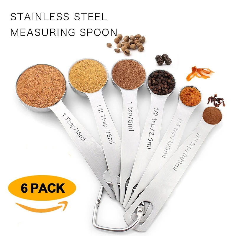 

6pcs/set Stainless Steel Measuring Spoons Measuring Cups Measuring Spoon Scoop Kitchen Coffee Tea Measuring Tool Baking Tools