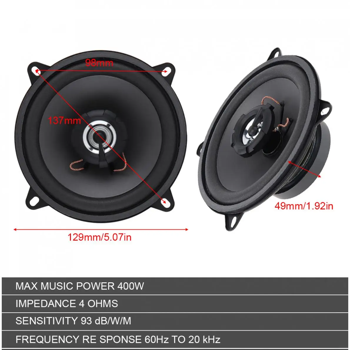 1 Piece HiFi Car Coaxial Speaker 5 Inch 400W 2 Way Vehicle Door Auto Audio Music Stereo Full Range Frequency Car Speakers car coaxial speakers
