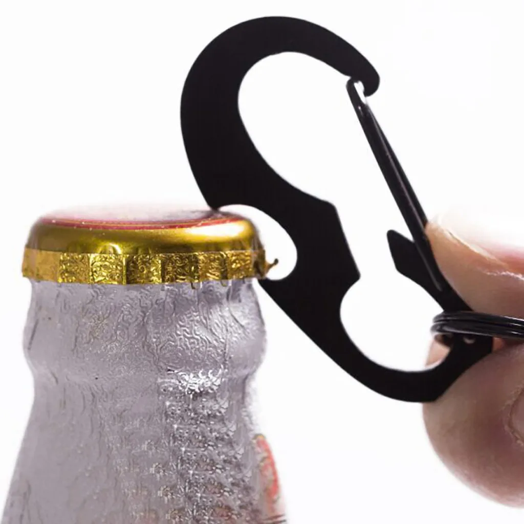 

1PC Multi Functional Black D-ring Carabiner Beer Bottle Opener Key Chain Keychain Climbing Outdoor Stainless Steel Buckle Z0911