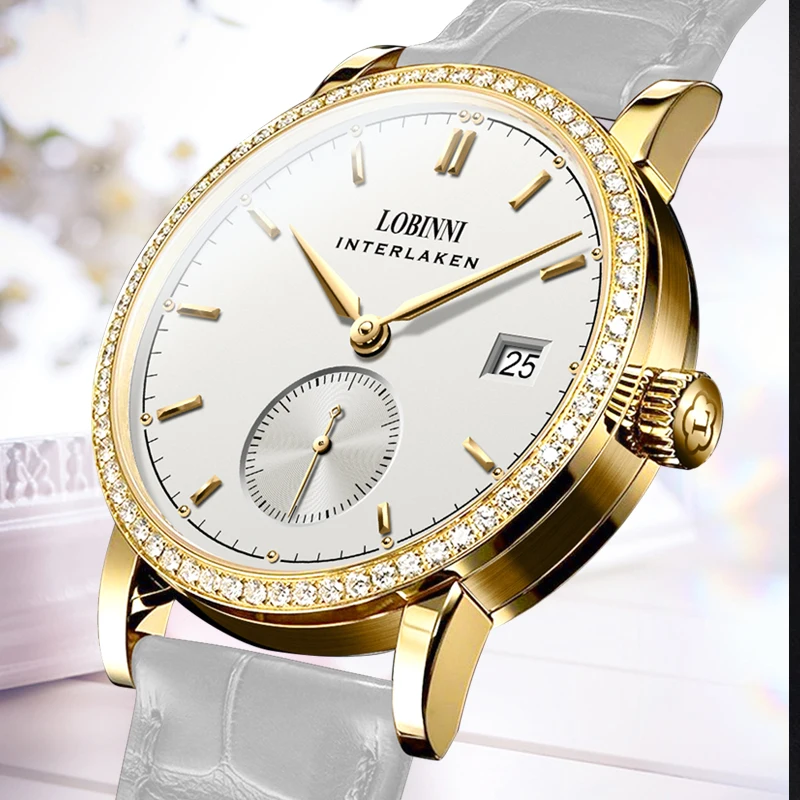 

LOBINNI Couple Watch Famous Brand Watch Mechanical Automatic Watches Women Watch Sapphire Watch Leather Skeleton Watch Lovers