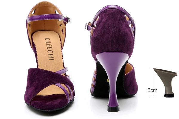 DILEECHI/Обувь для латинских танцев; бархатная яркая женская элегантная обувь из искусственной кожи; Обувь для бальных танцев; босоножки на мягкой подошве; Высокий каблук 85 мм - Цвет: purple heel 6cm