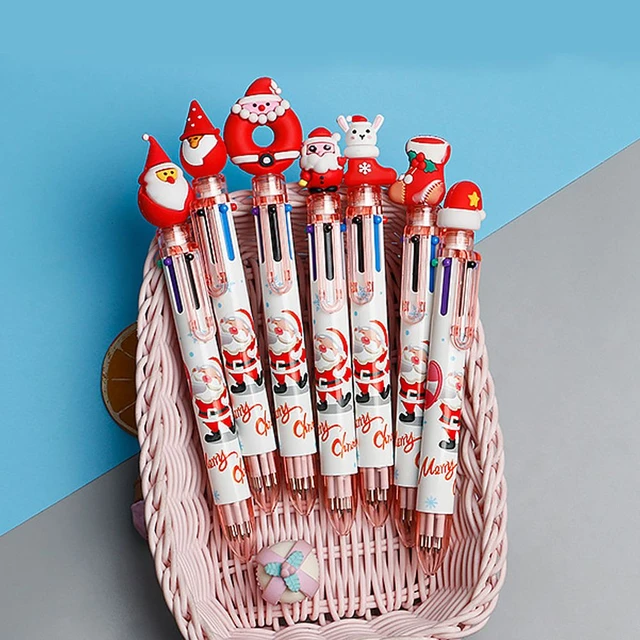 Cadeau de Noël 6 couleurs Stylo à bille Père Noël élan multicolore  confortable pour enfants Grip rétractable Cadeaux de fête