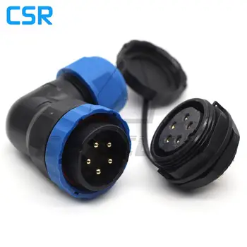 

SD28TA-ZM, 5 pin 90 degree elbow Waterproof Connector , m28mm, rated current 30A, IP67 Male Plug and Female Socket