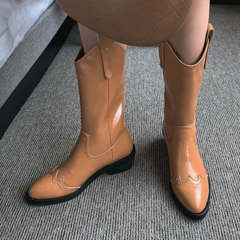 

DORATASIA Brand High Top Western Shoes Med Chunky Heels Boots Women Trendy Ol Elegant slip-on mid-calf Boots